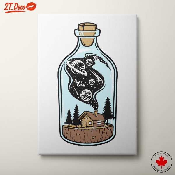 Cosmic Nature Illustration Featuring Stars and Cabin