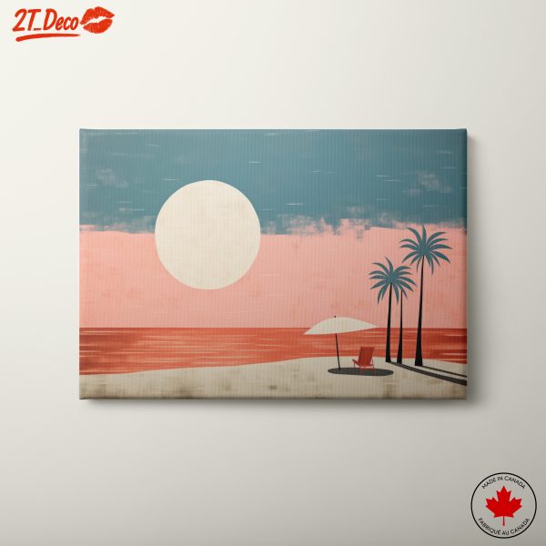 Tropical Sunset with Umbrella and Palms