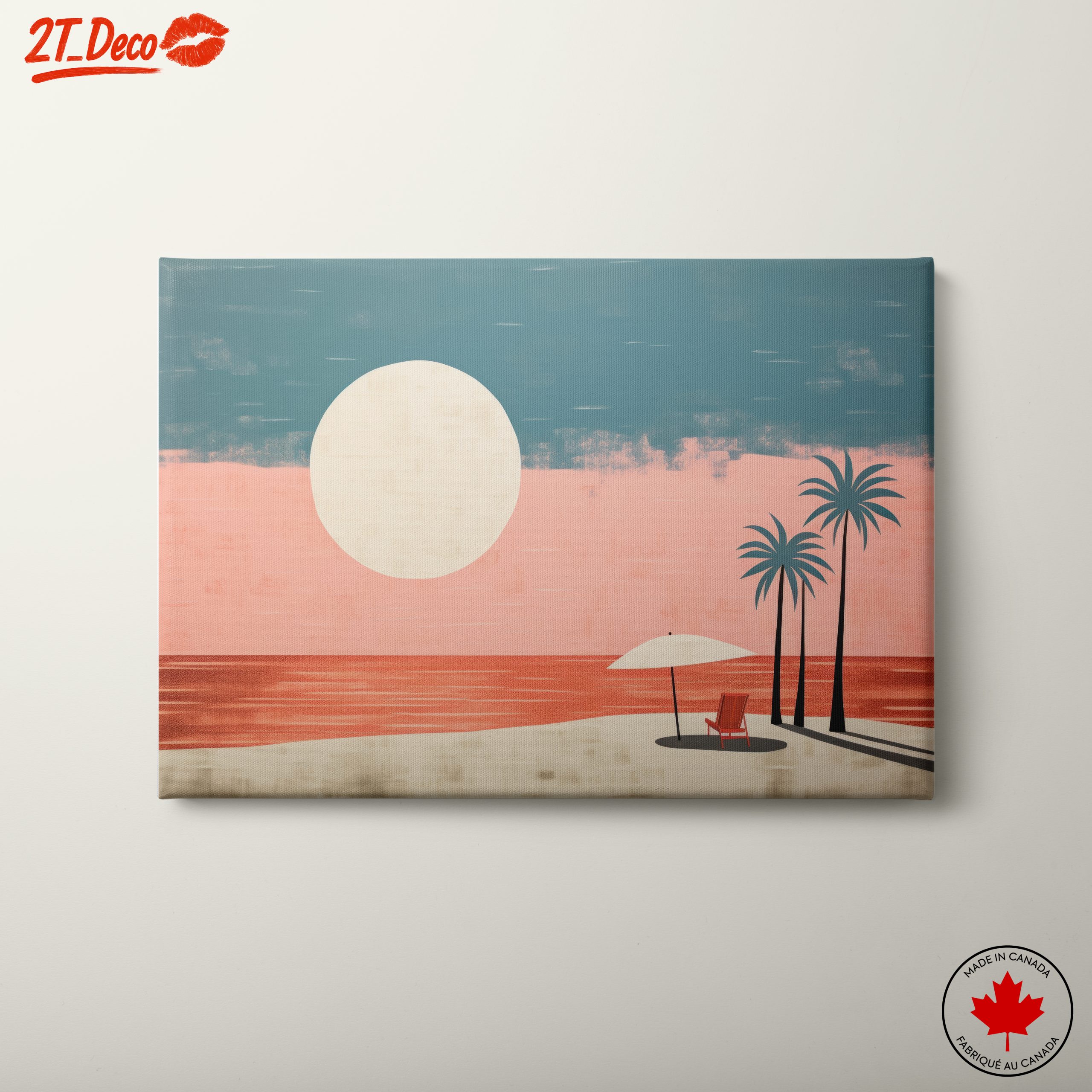 Tropical Sunset with Umbrella and Palms
