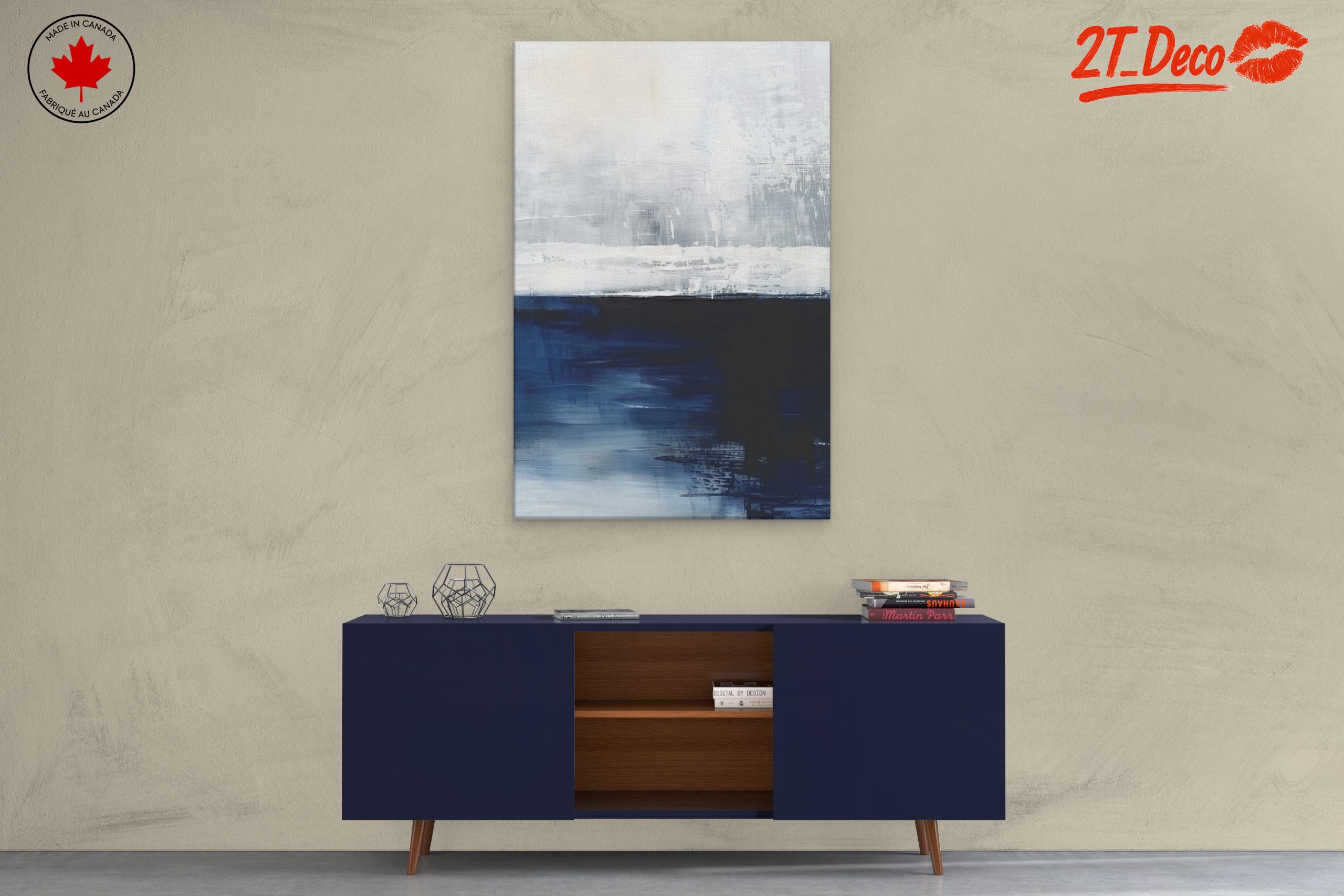 Dynamic Abstract Art in Blue and White - Image 3