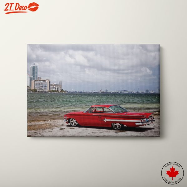 Red Classic Car by the Beach