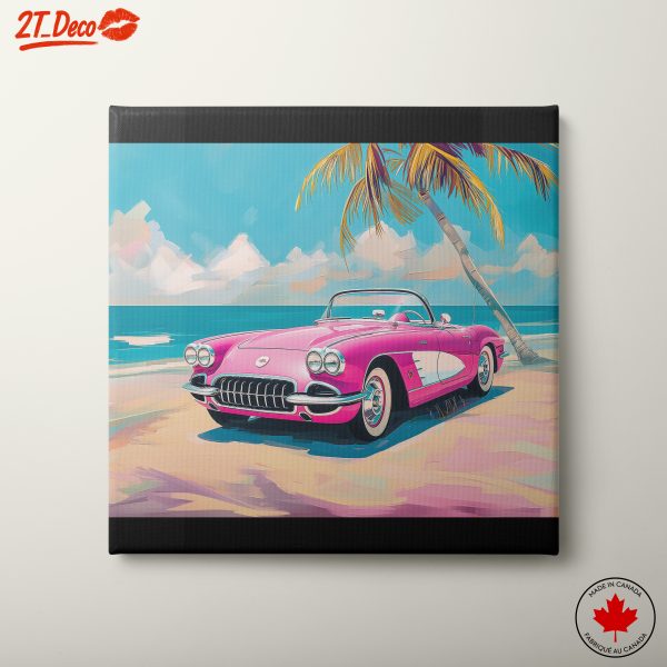 Vintage Pink Corvette on Beach Paradise