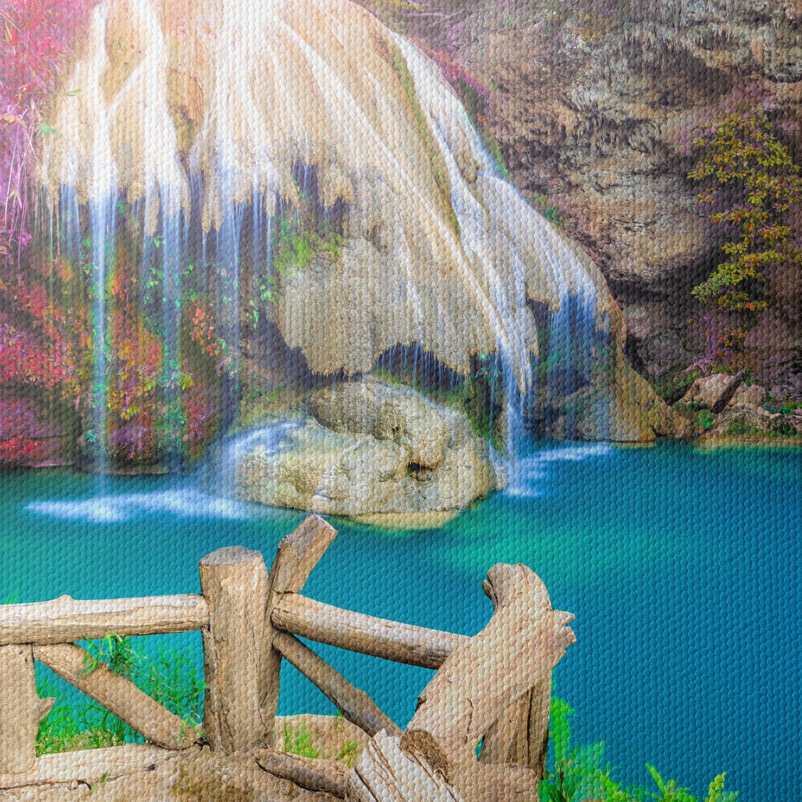 Serene Waterfall Over Turquoise Pool - Image 4