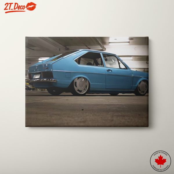 Vintage Blue Car in a Parking Garage