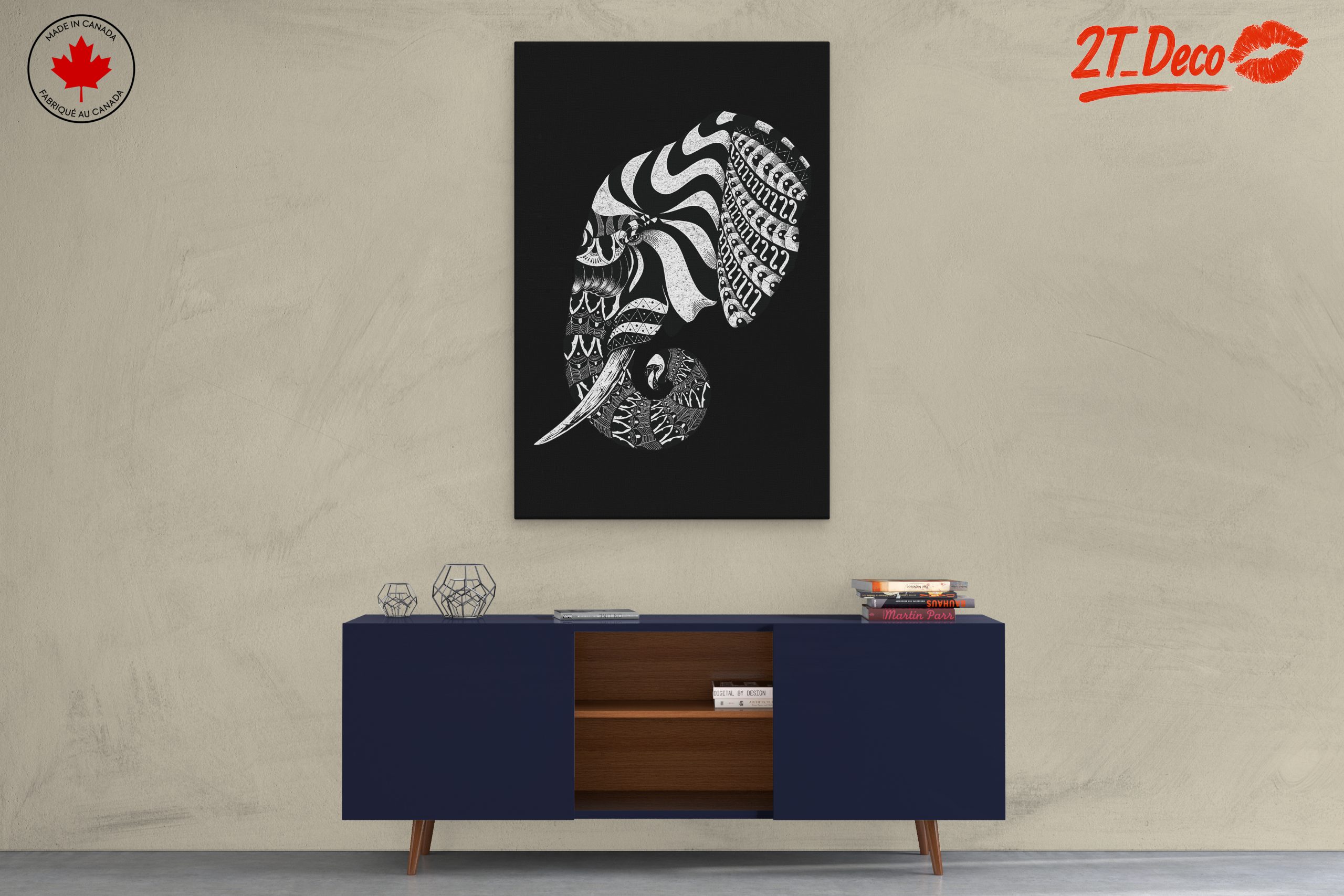 Artistic Elephant Design in Black and White - Image 3