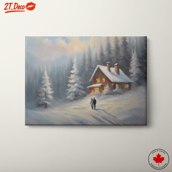 Winter Landscape with Cabin and Couple