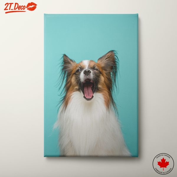 Cute Dog Yawning on Turquoise Background