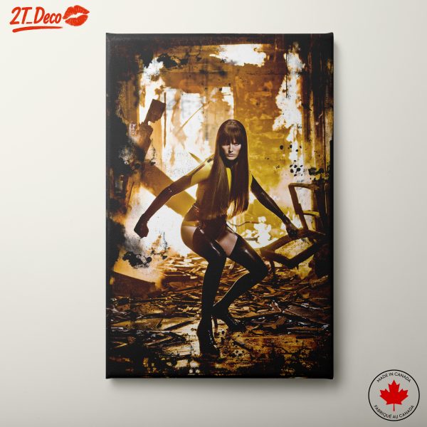 Dynamic Black Widow Artwork in Fiery Setting