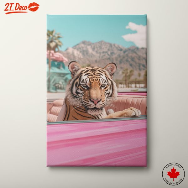 Playful Tiger in Pink Convertible