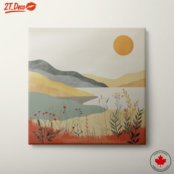 Stylized Abstract Landscape with Sun and Flora