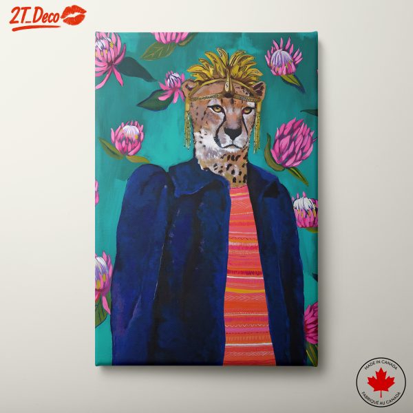 Stylized Cheetah With Floral Background Art