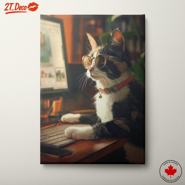 Charming Cat with Glasses at Computer