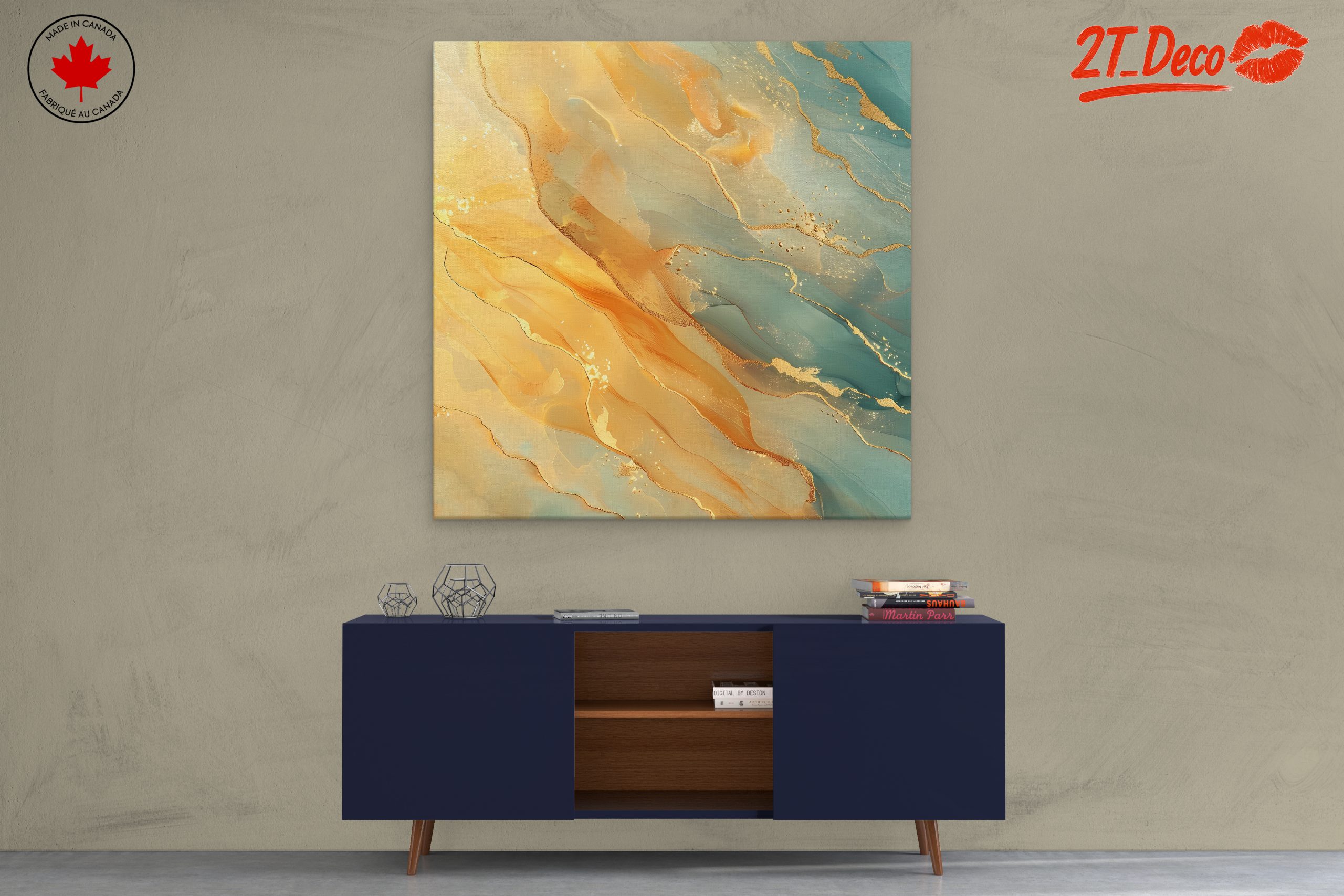 Elegant Abstract Composition in Gold and Blue - Image 3