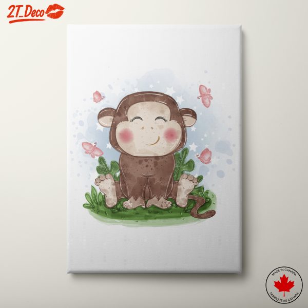 Cute Cartoon Monkey Surrounded by Butterflies
