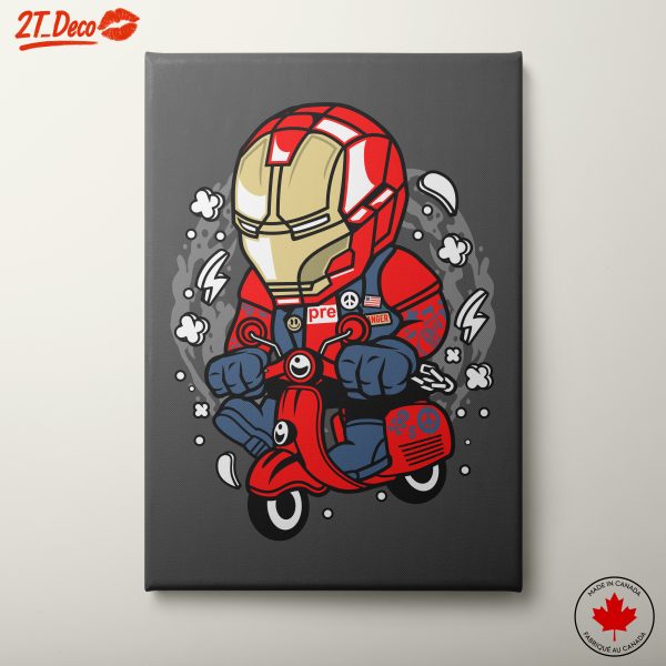 Iron Man Cartoon Character Art Riding Scooter