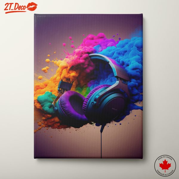 Vibrant Colorful Headphones and Smoke Art