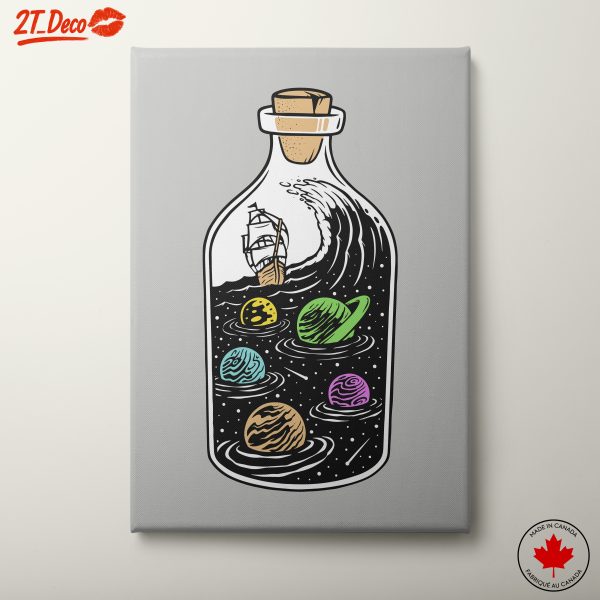 Cosmic Bottle with Ship and Planets