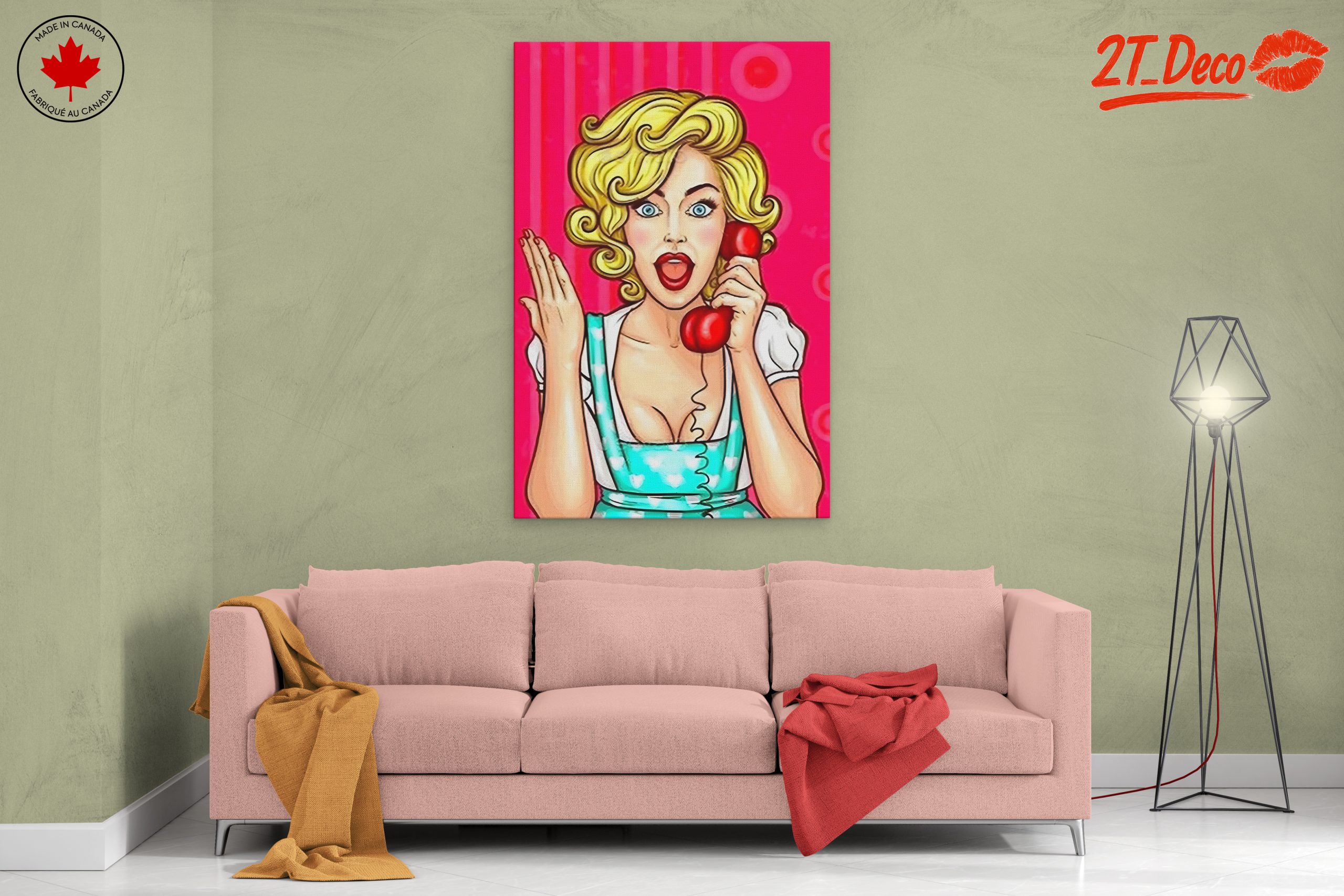 Surprised Woman with Retro Phone Art - Image 2