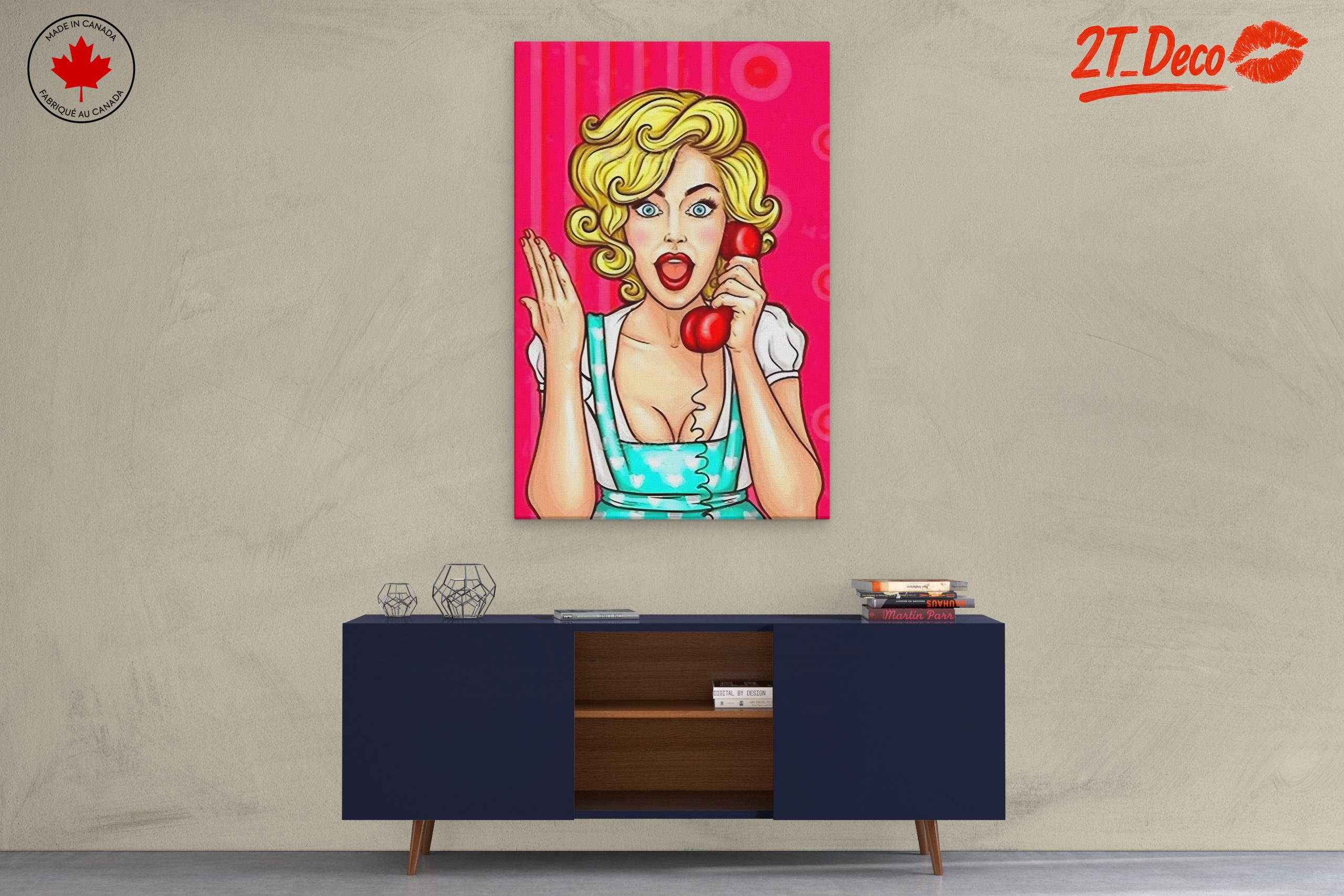 Surprised Woman with Retro Phone Art - Image 3