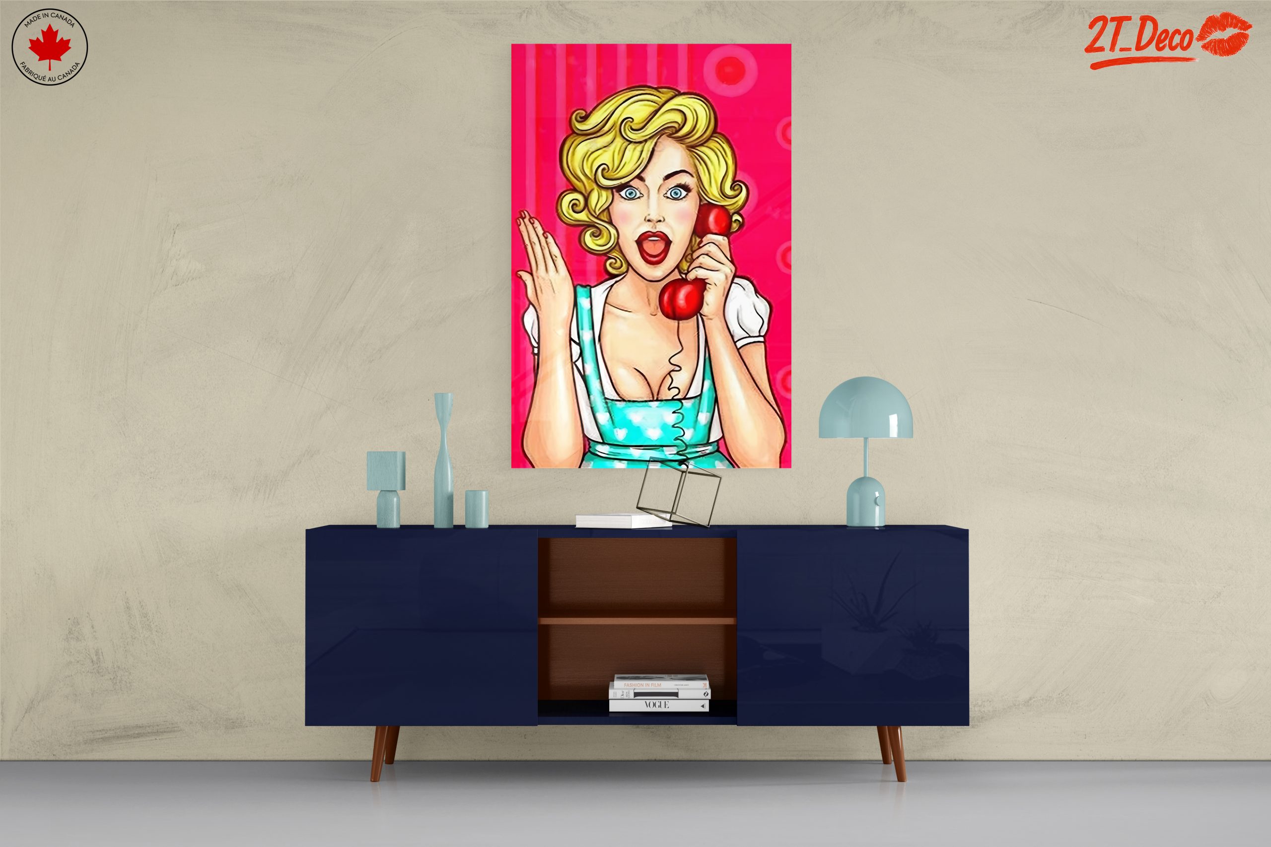 Surprised Woman with Retro Phone Art - Image 8