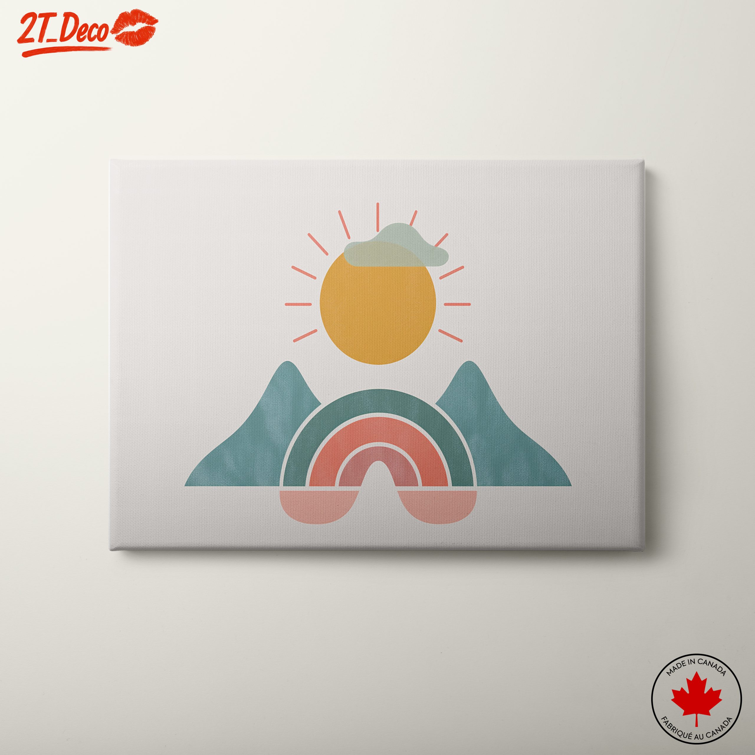 Colorful Abstract Landscape with Sun and Mountains