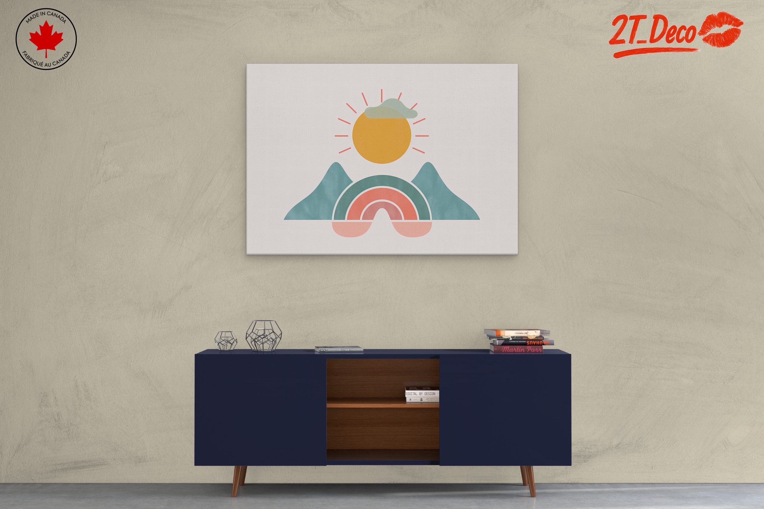 Colorful Abstract Landscape with Sun and Mountains - Image 3