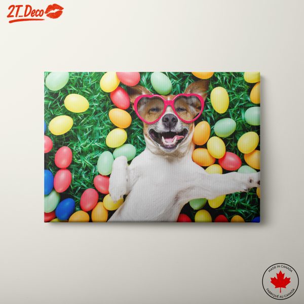 Playful Dog with Colorful Eggs