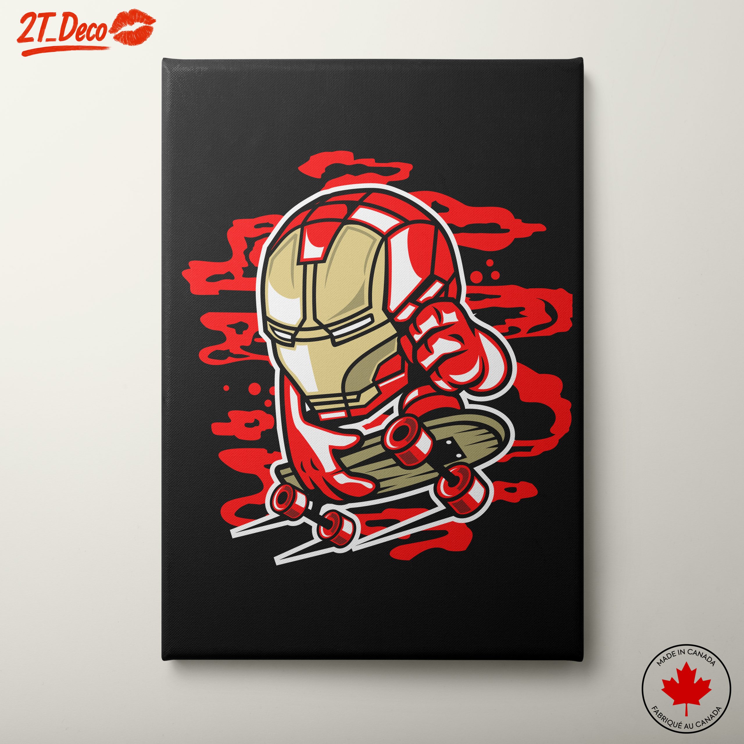 Stylized Iron Man Skateboarding Art
