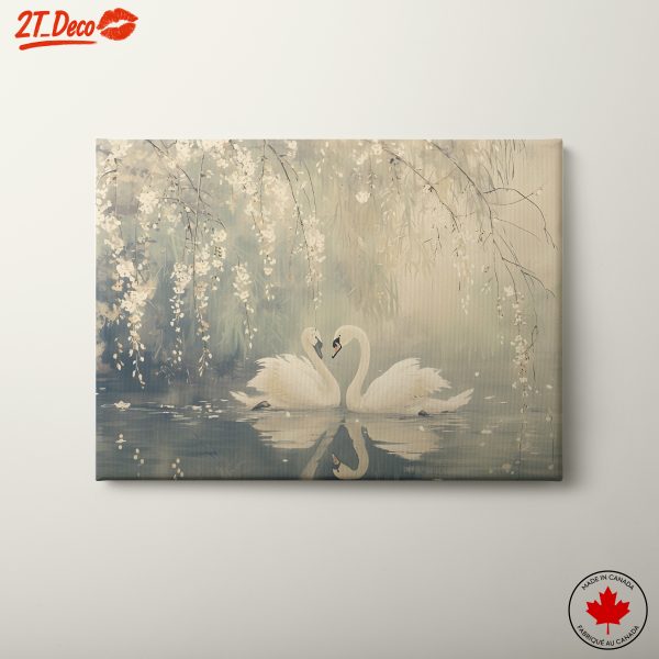 Serene Swans Among Blossoms