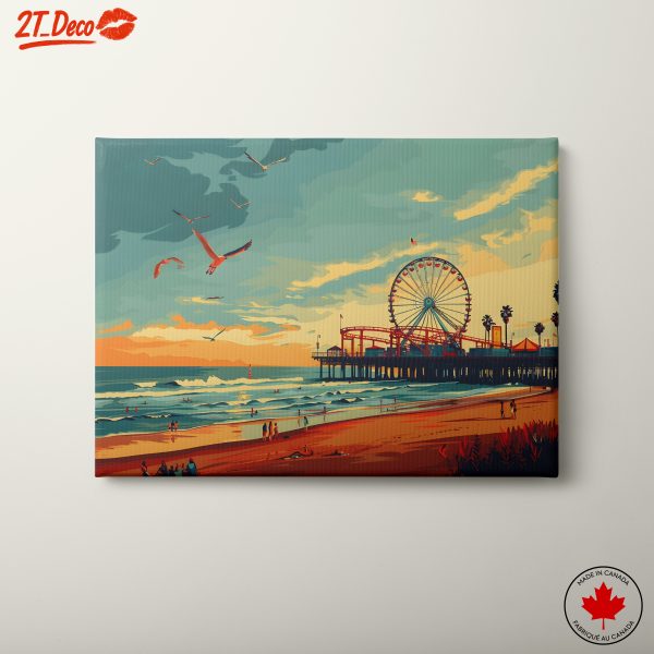 Colorful Beach Scene with Ferris Wheel