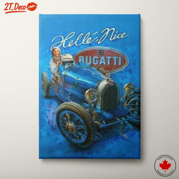 Vintage Bugatti Artwork with Blue Background
