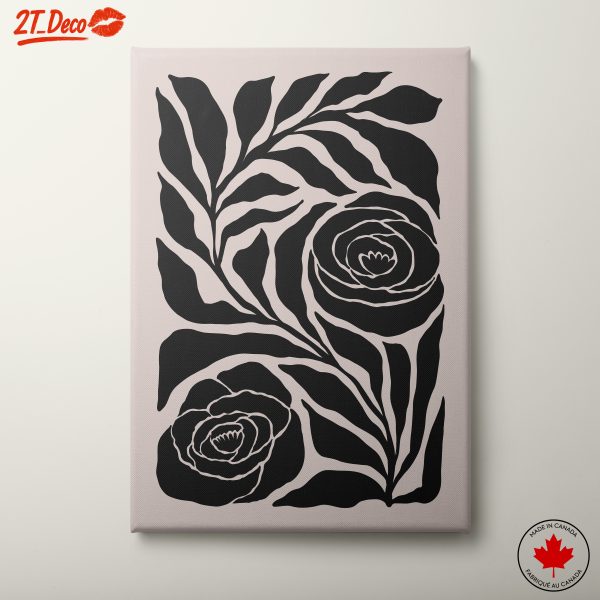 Stylized Botanical Art with Black Leaves and Flowers