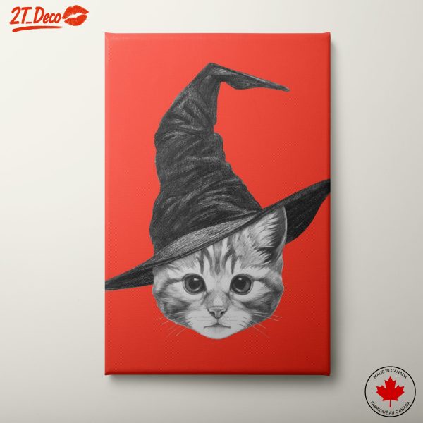 Whimsical Cat Illustration with Witch Hat