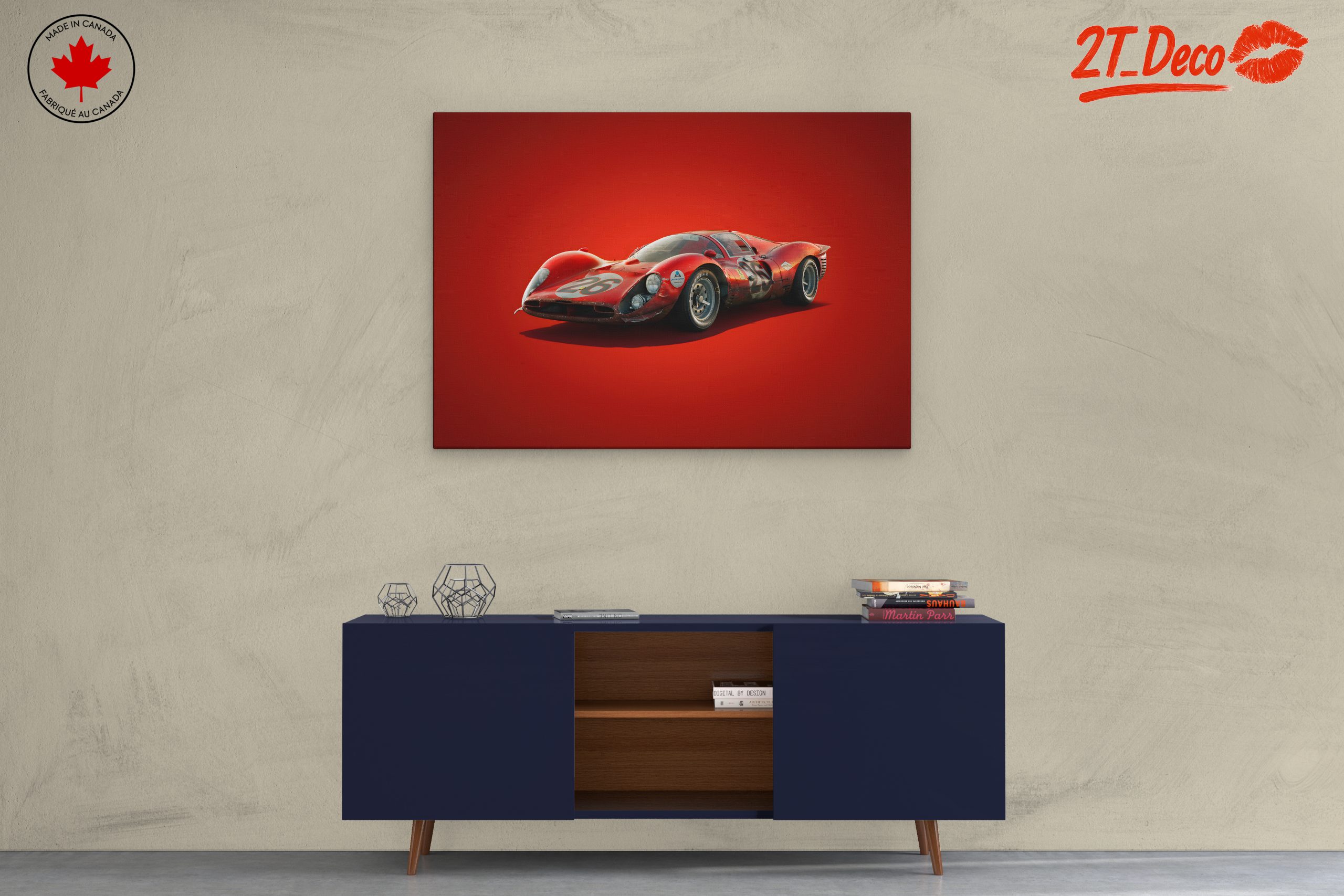 Vintage Racing Car on Bold Red Background - Image 3