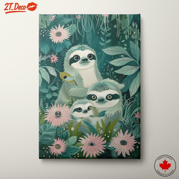 Playful Sloths in Tropical Landscape Art