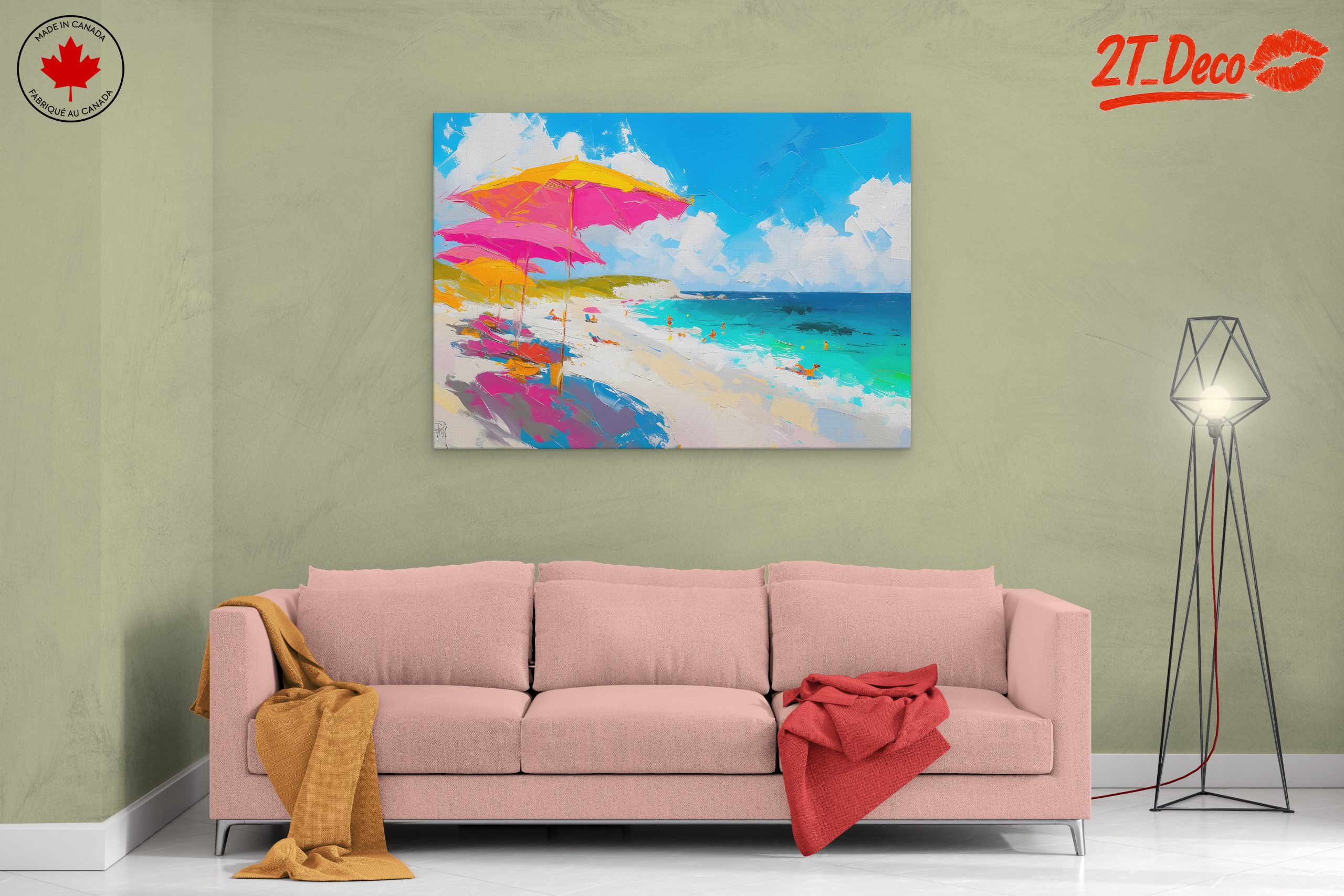 Vibrant Beach Scene with Colorful Umbrellas 2 - Image 2