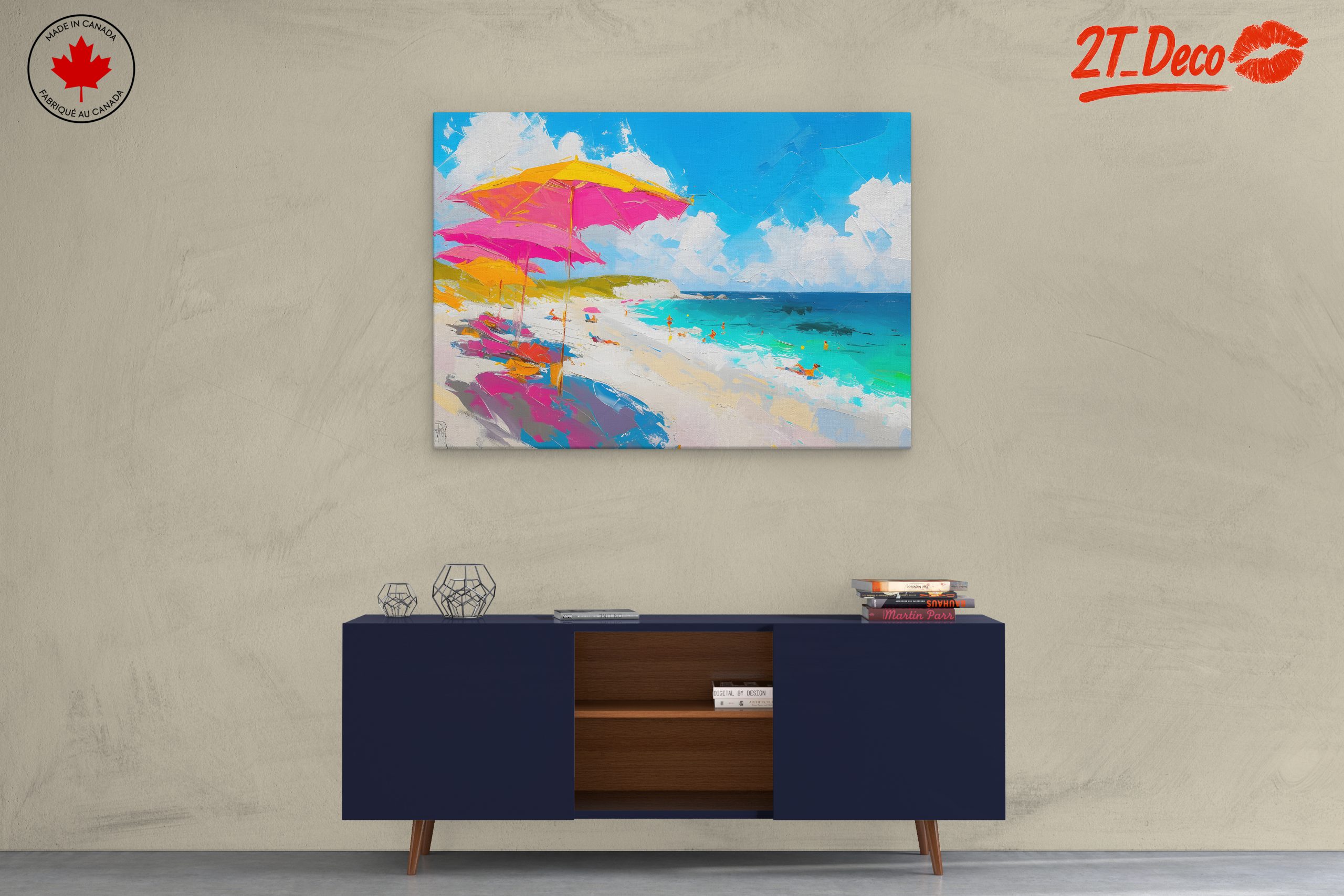 Vibrant Beach Scene with Colorful Umbrellas 2 - Image 3