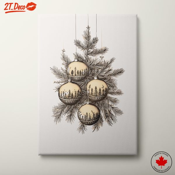 Elegant Christmas Ornaments on Pine Branch