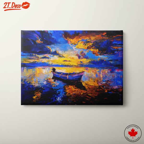 Vivid Sunset Over Water with Boat