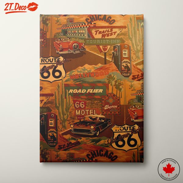 Vintage Road Trip Artwork Featuring Classic Cars