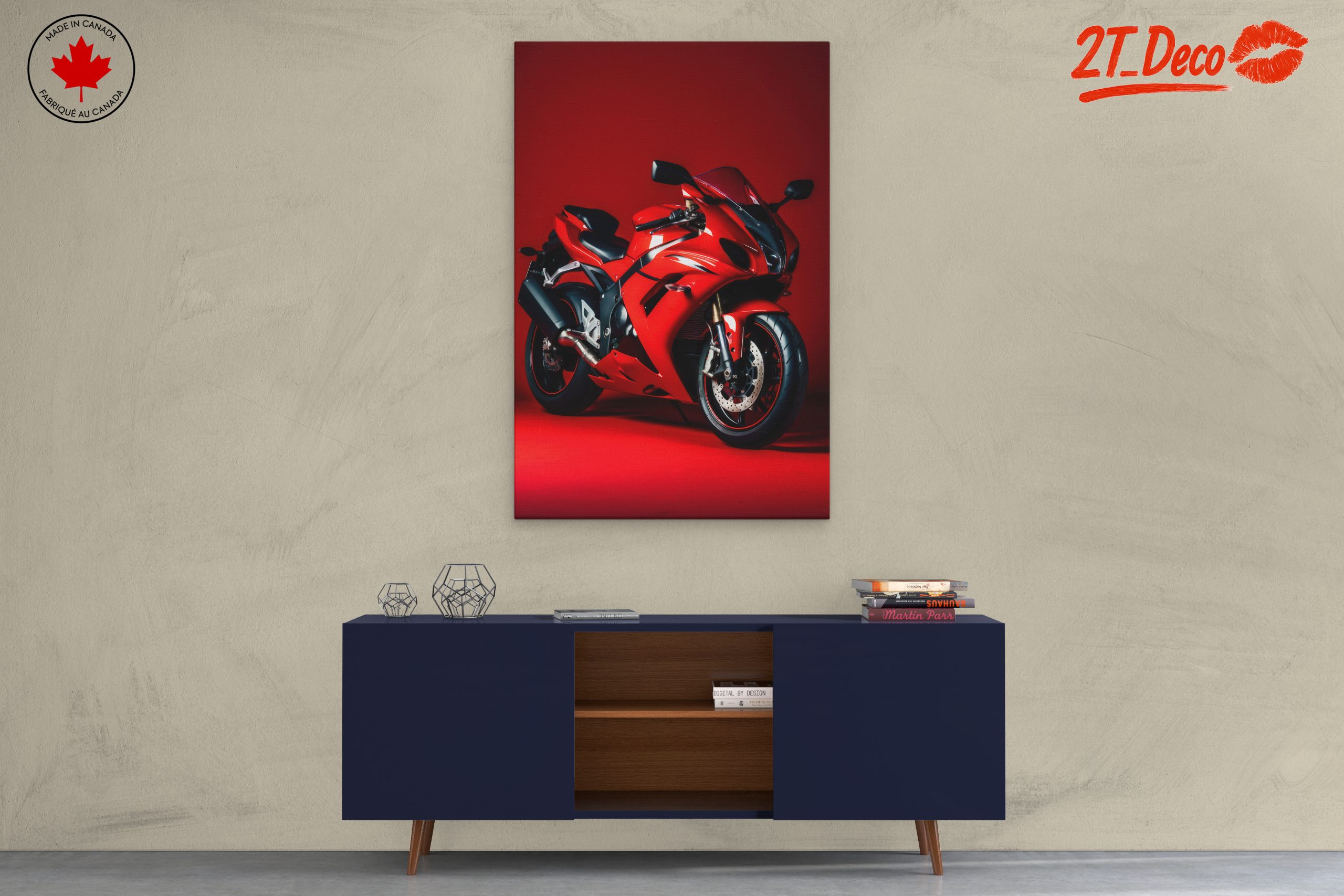 Sleek Red Sport Motorcycle Art - Image 3
