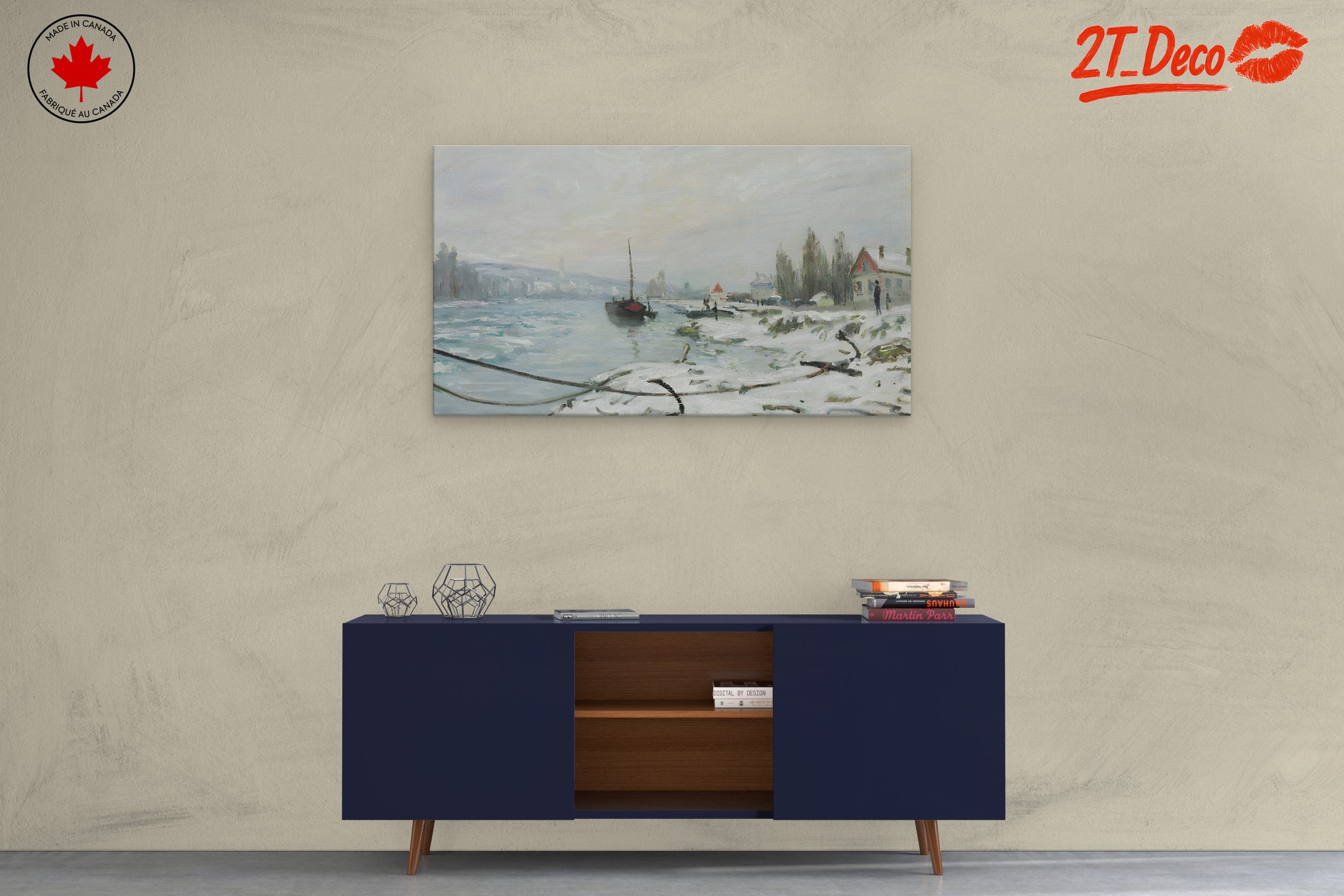 Winter Landscape with Snowy River and Boats - Image 3