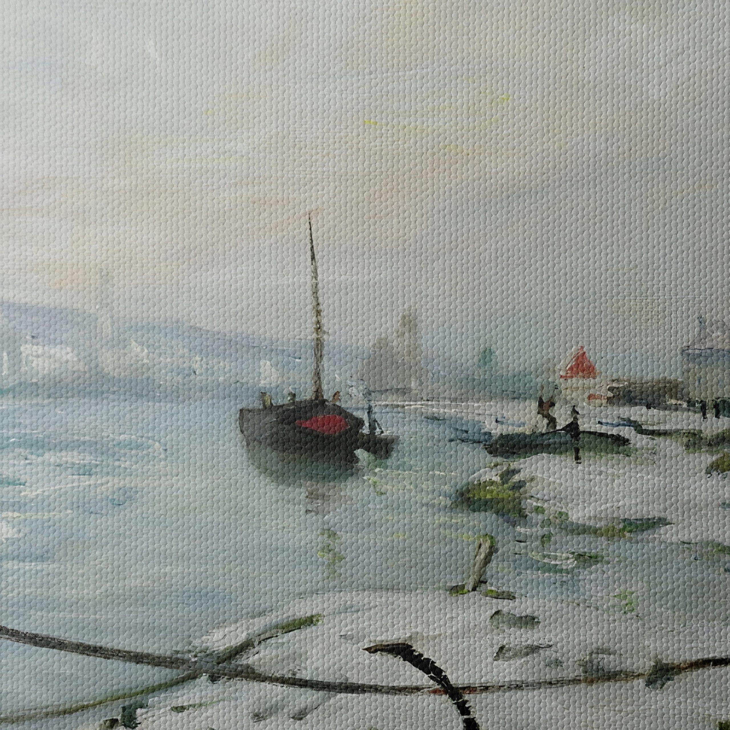 Winter Landscape with Snowy River and Boats - Image 4