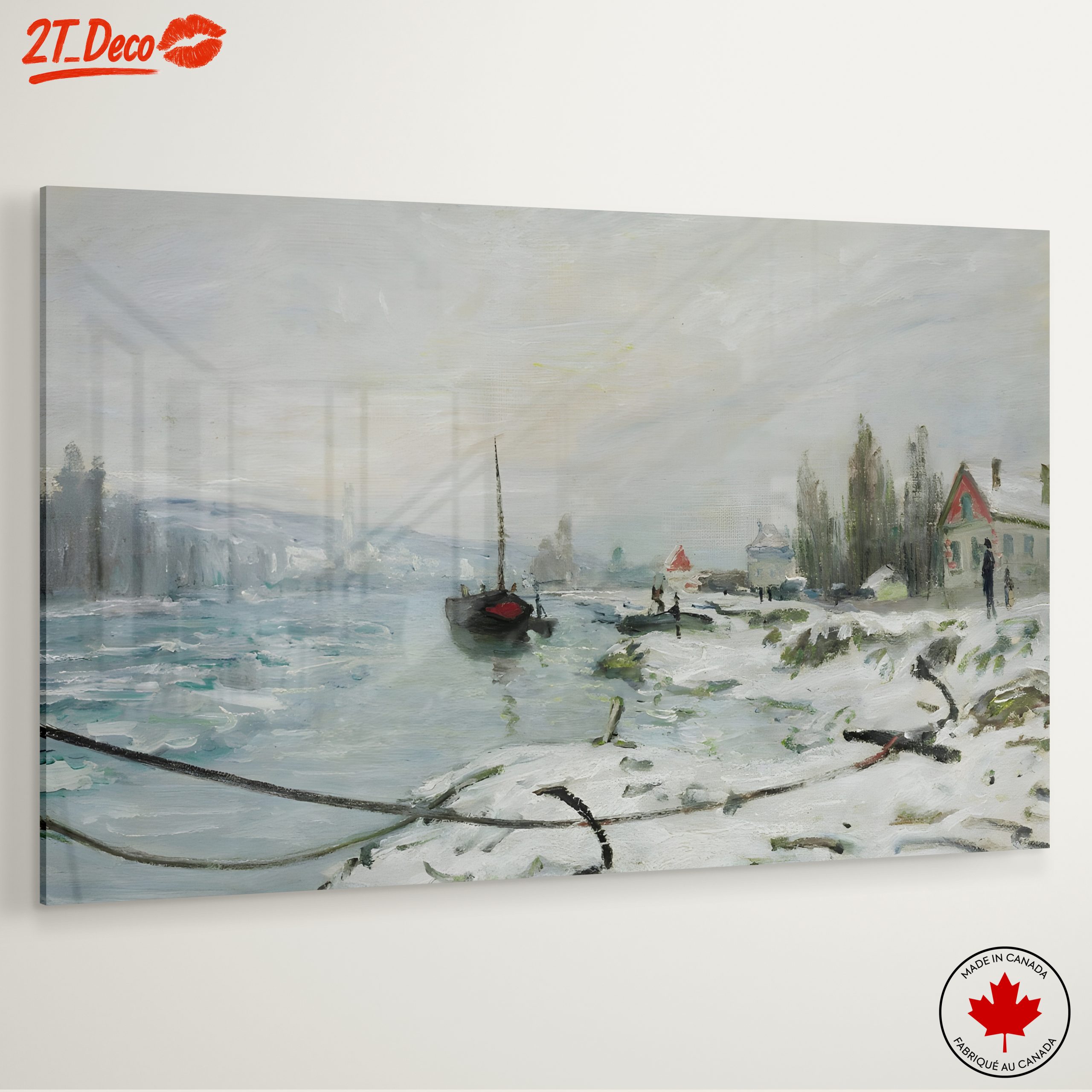 Winter Landscape with Snowy River and Boats - Image 6