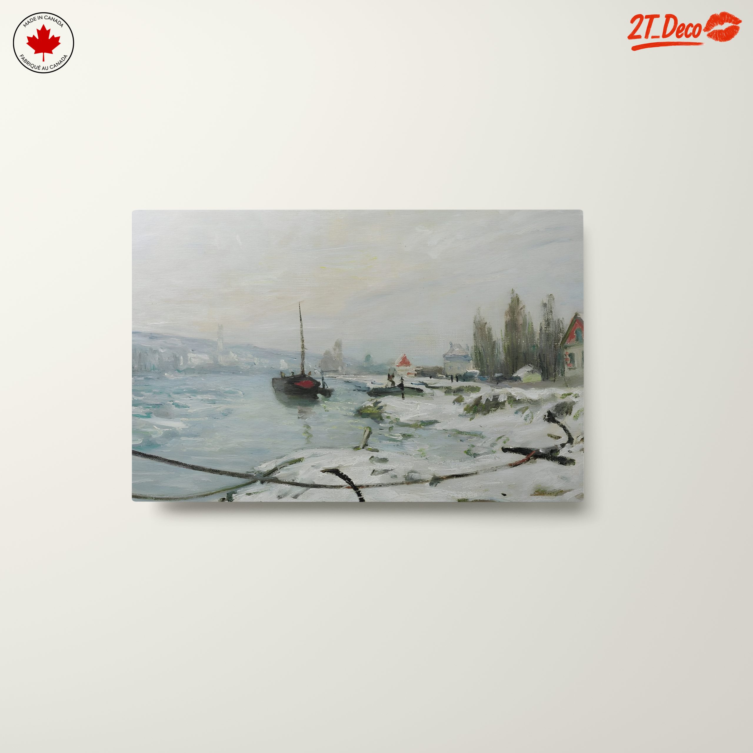 Winter Landscape with Snowy River and Boats - Image 10