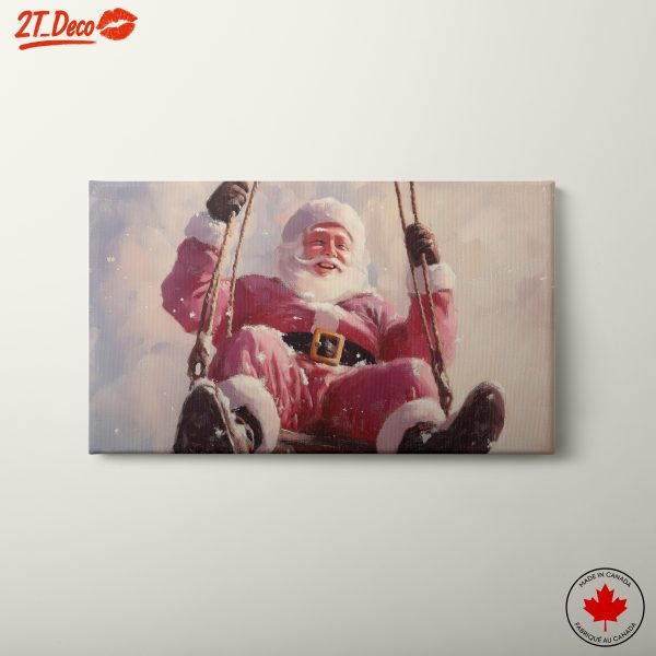 Cheerful Santa Claus Swinging in Snow