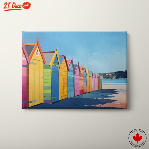 Colorful Beach Huts in Vibrant Coastal Scene