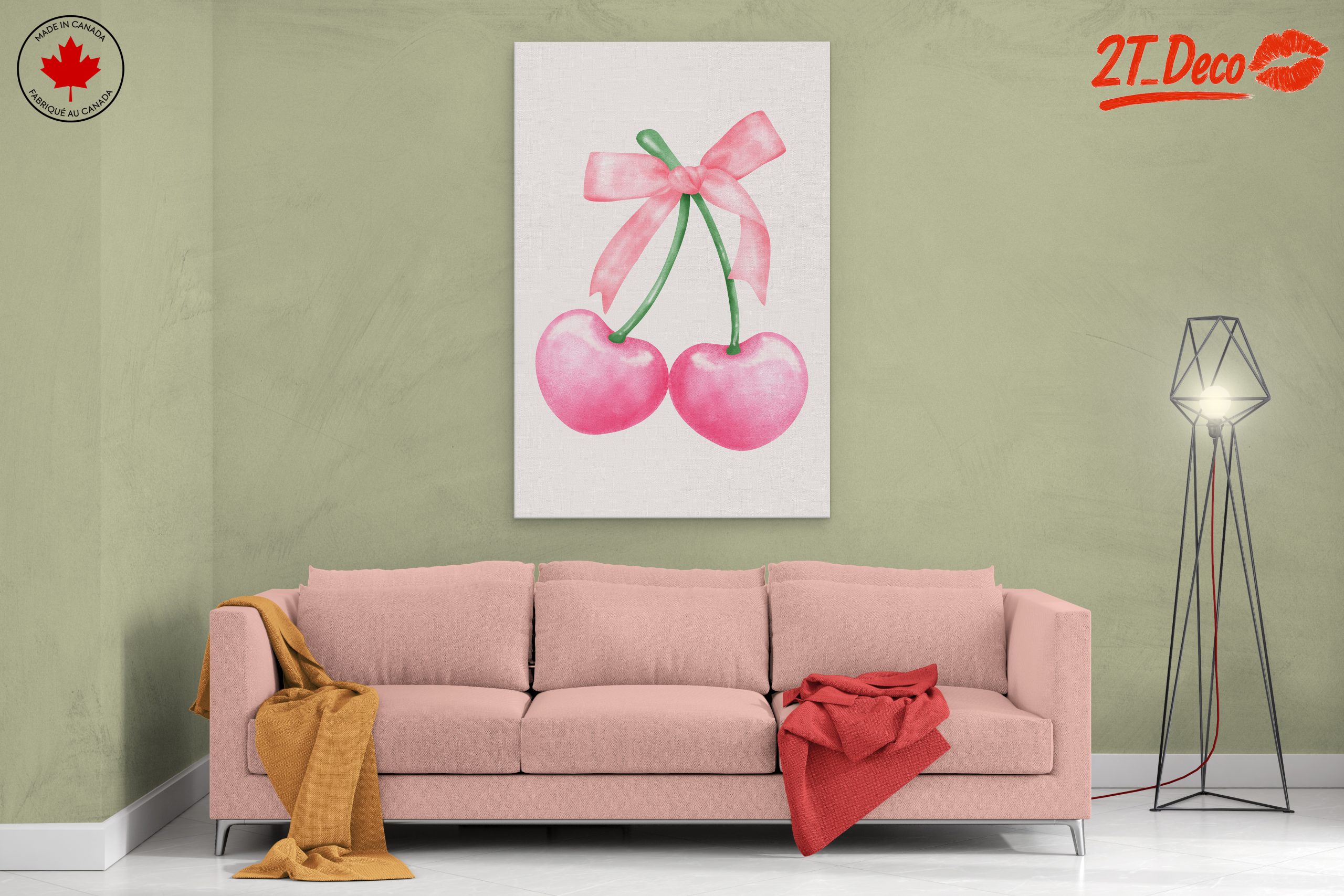 Whimsical Cherry Art with Ribbon - Image 2