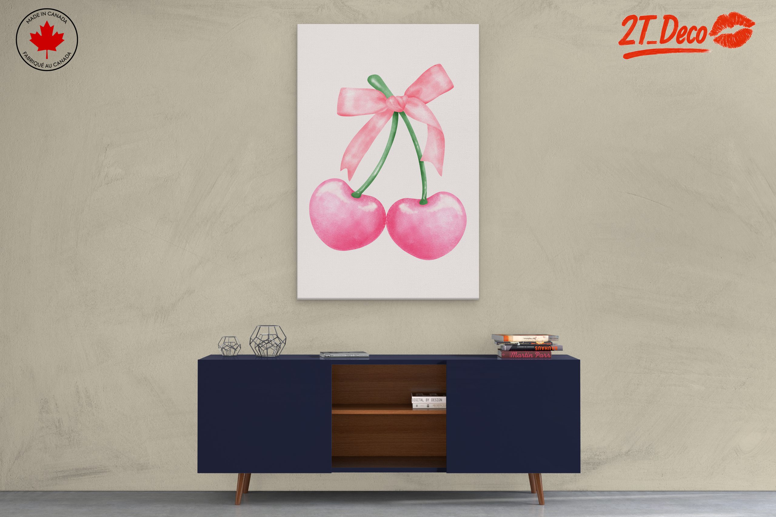 Whimsical Cherry Art with Ribbon - Image 3