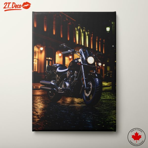 Sleek Motorcycle Illuminated at Night